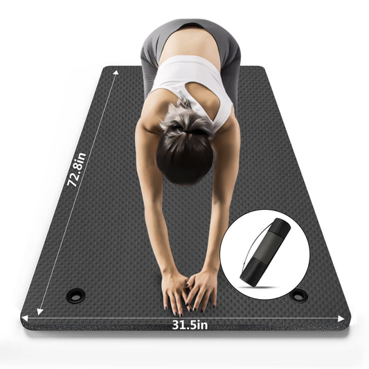 LFS Large Yoga Mat - 72"x 31.5" x 2/5 inch Extra Wide and Extra Thick Non Slip Exercise & Fitness Yoga Mat with Band and Yoga Bag ,for All Types of Yoga Outdoor Practice Pilates & Floor Workouts