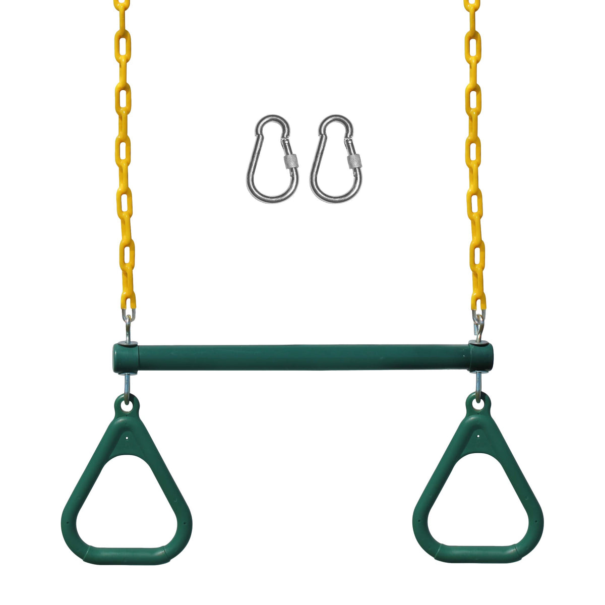 Jungle Gym Kingdom Swing Sets for Backyard Monkey Bars & Swingset Accessories - Set Includes 18" Trapeze Swing Bar & 48" Heavy Duty Chain with Locking Carabiners - Outdoor Play Equipment (Green)