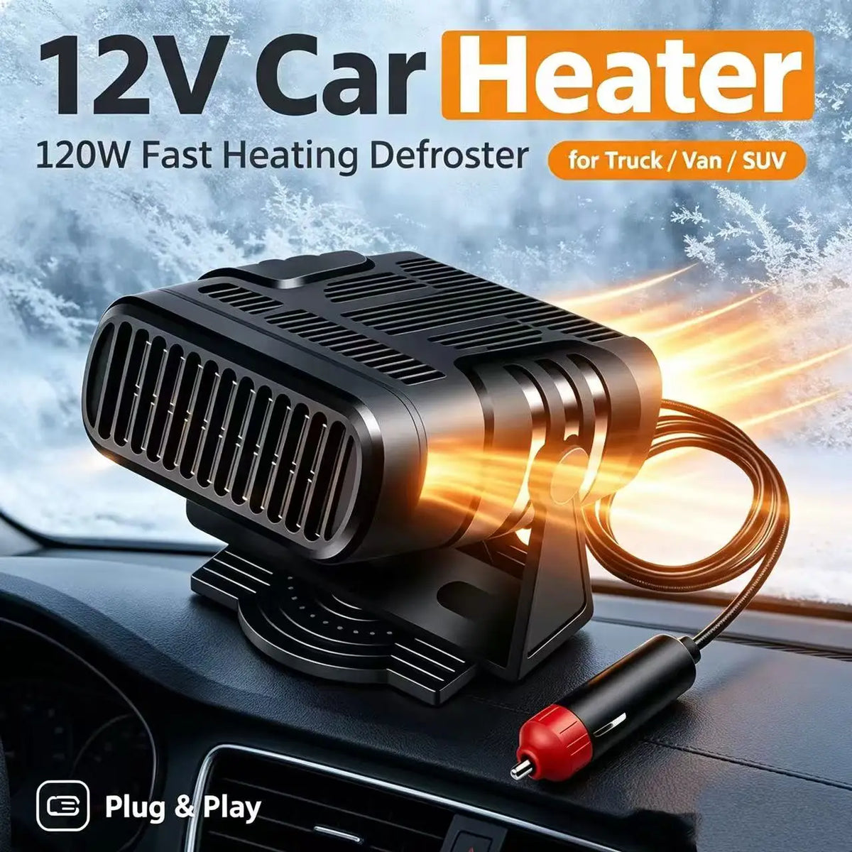 Portable 120W 12V Car Heater Fan Fast Heating Windshield Defrost Defog 360° Adjustable Swivel Base Winter Heating Accessory ZenStride