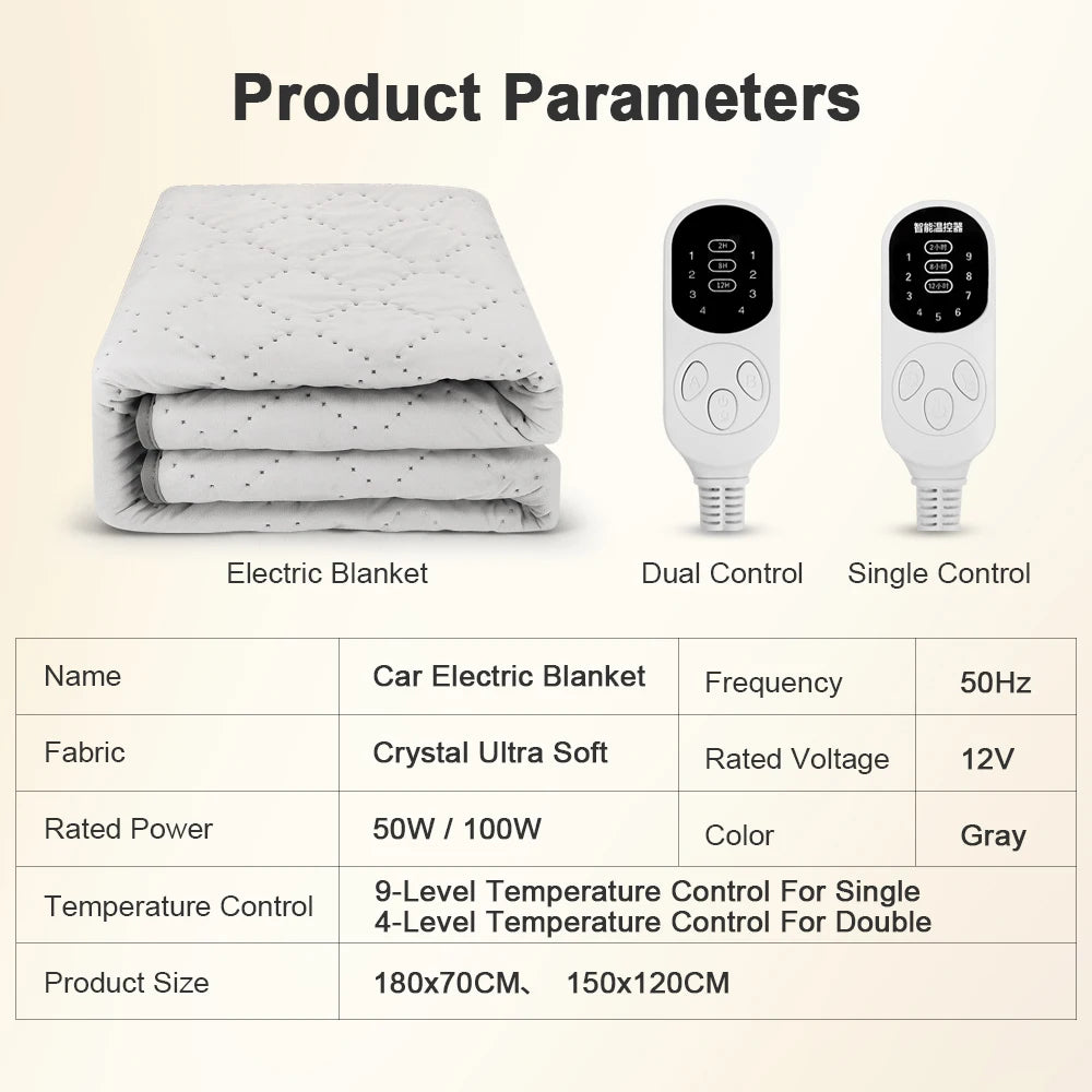 Car Electric Heated Blanket 12V Car Energy Saving Warm Blanket 50x150cm/70x180cm/120x150cm Truck RVs Car Heating Blanket Mat ZenStride