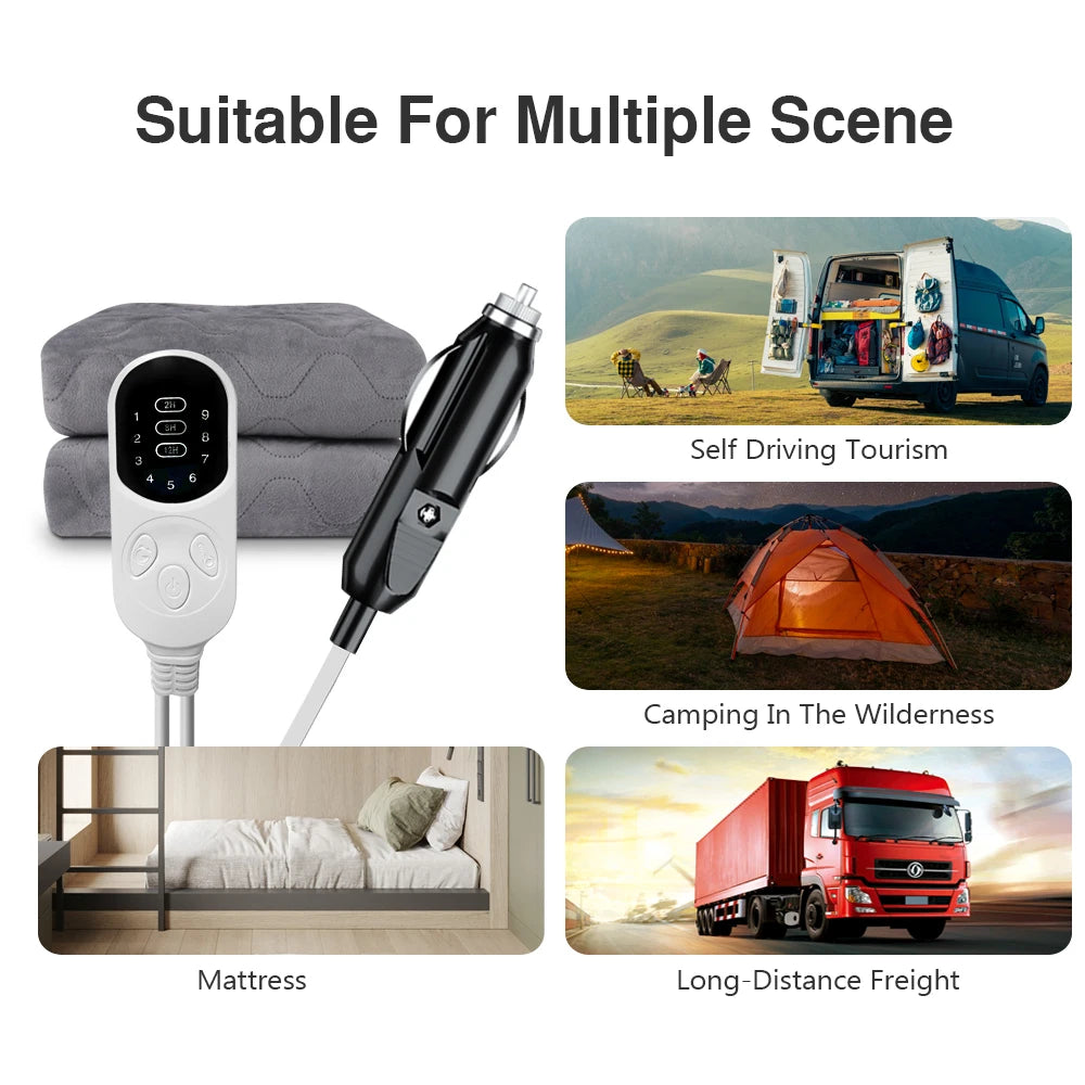 12V Cars Electric Blanket Heating Level Heated Travel Blanket for Car Outdoor Traveling Camping Pad 70x180cm/120x150cm/50x150cm ZenStride