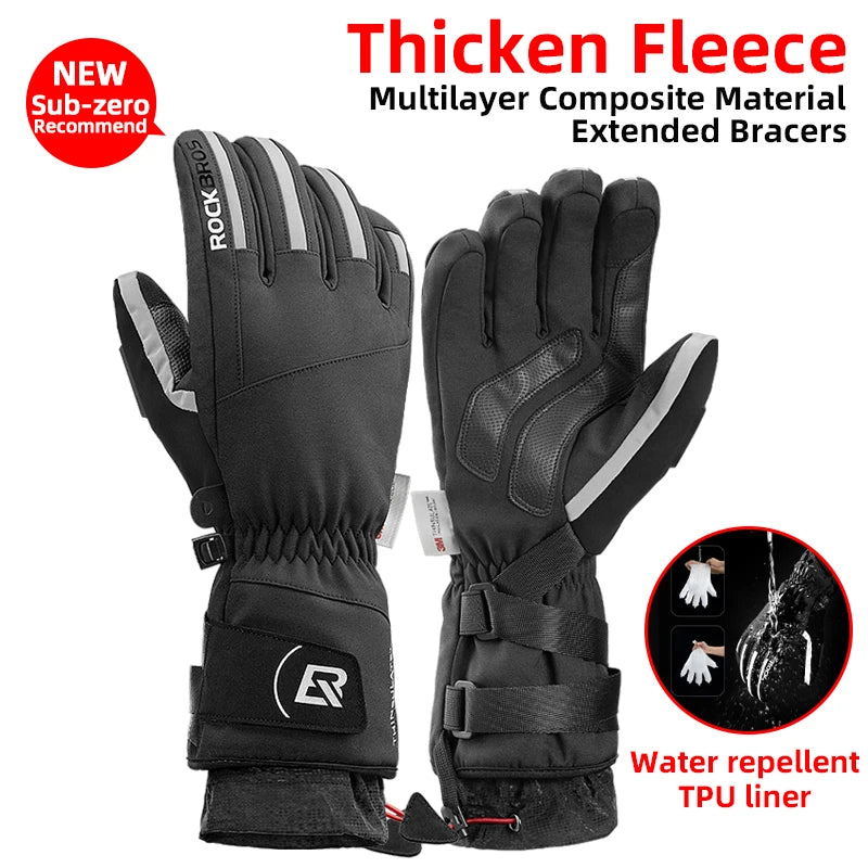 ROCKBROS Winter Gloves Motorcycle Waterproof Fleece Thermal Gloves Snowboard Snowmobile Gloves Men Women Snow Cycling Gloves ZenStride