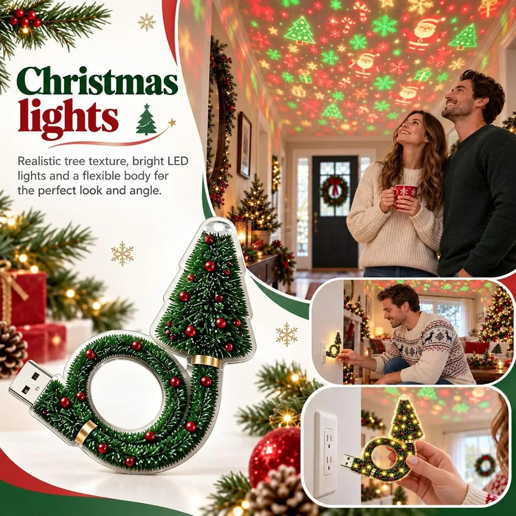 Creative USB Christmas Tree Projection Light LED Xmas Night Lamp for Home Bedroom Living Room Party Holiday Wall Ceiling Decor ZenStride