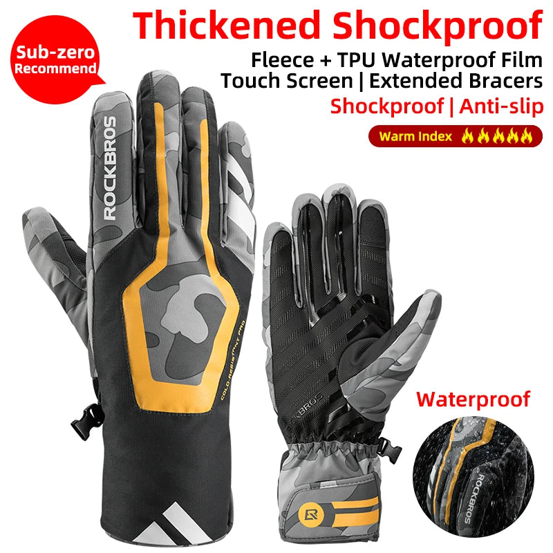 ROCKBROS Winter Gloves Motorcycle Waterproof Fleece Thermal Gloves Snowboard Snowmobile Gloves Men Women Snow Cycling Gloves ZenStride