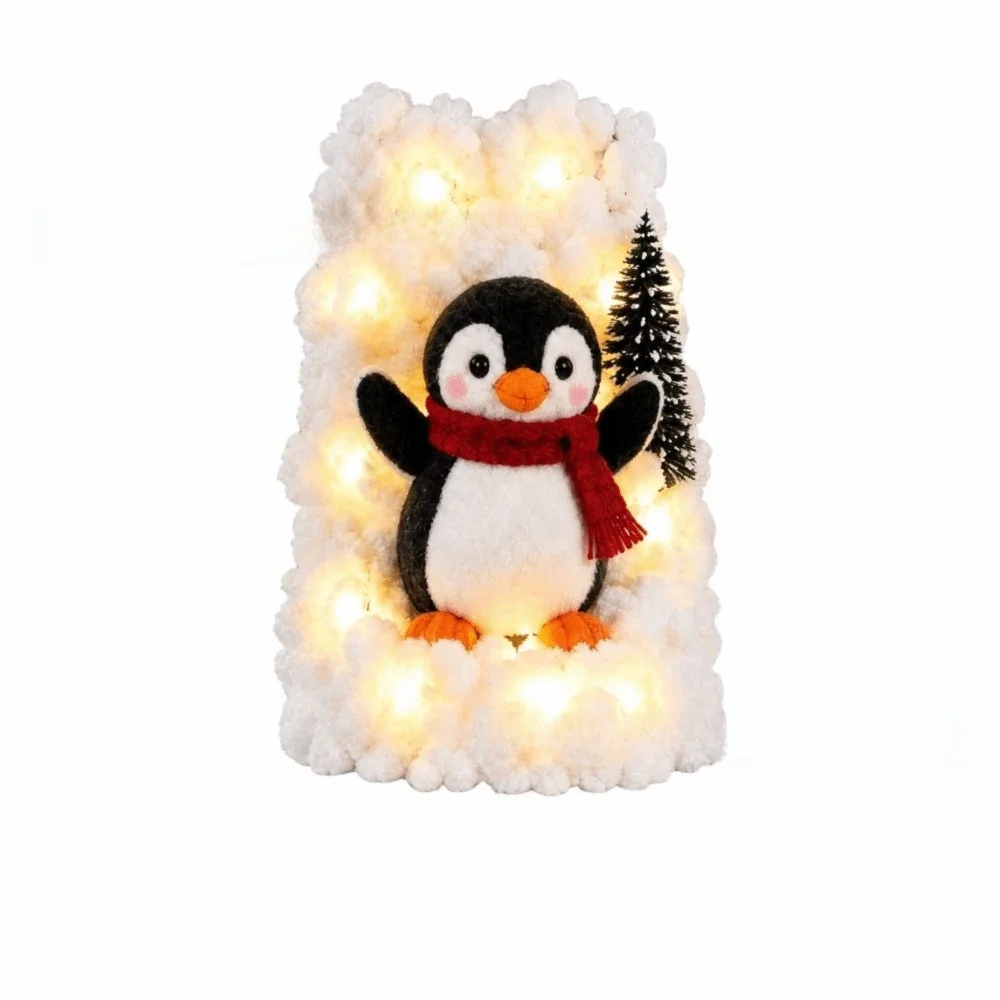 40*20cm Christmas Stair Snow Decor Illuminating Cotton-like Snow Texture Christmas Decorative Lights Penguin Modular Assembly ZenStride
