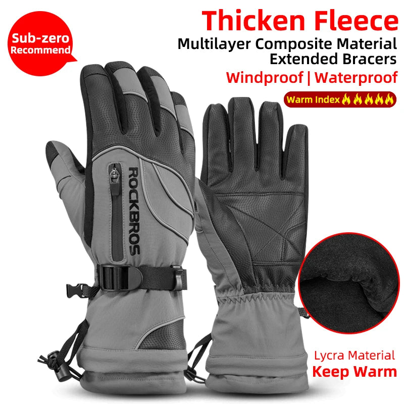 ROCKBROS Winter Gloves Motorcycle Waterproof Fleece Thermal Gloves Snowboard Snowmobile Gloves Men Women Snow Cycling Gloves ZenStride