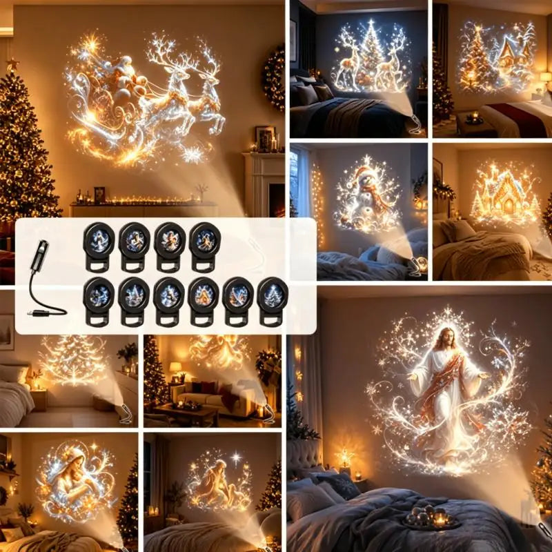 Hot USB Christmas Projector Light 10pcs Patterns Adjustable Night Light Xmas Santa Snowman Church Nativity Projection Lamp Decor ZenStride