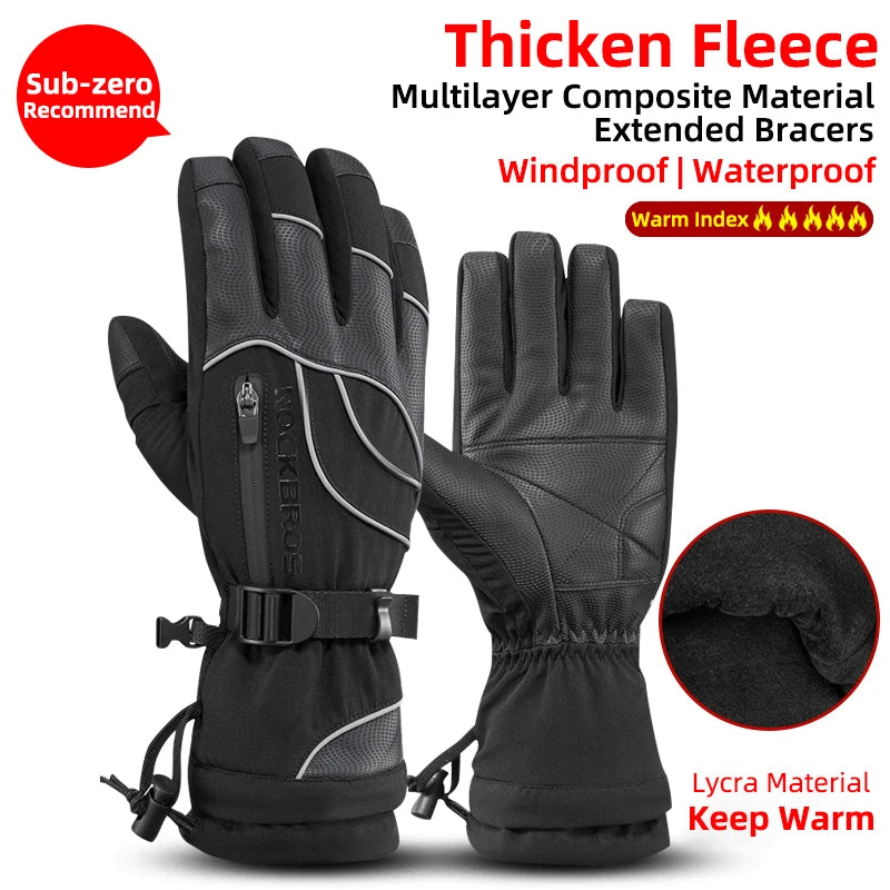 ROCKBROS Winter Gloves Motorcycle Waterproof Fleece Thermal Gloves Snowboard Snowmobile Gloves Men Women Snow Cycling Gloves ZenStride