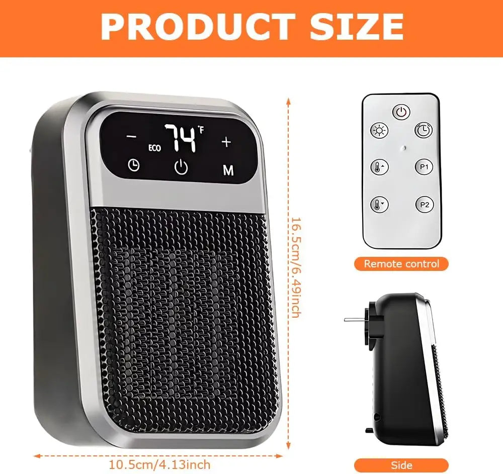 Home Electric Heater, Portable Winter Heater, Wall Plug-in Space Heater with Remote, Quick Heating Mini Heater for Office ZenStride