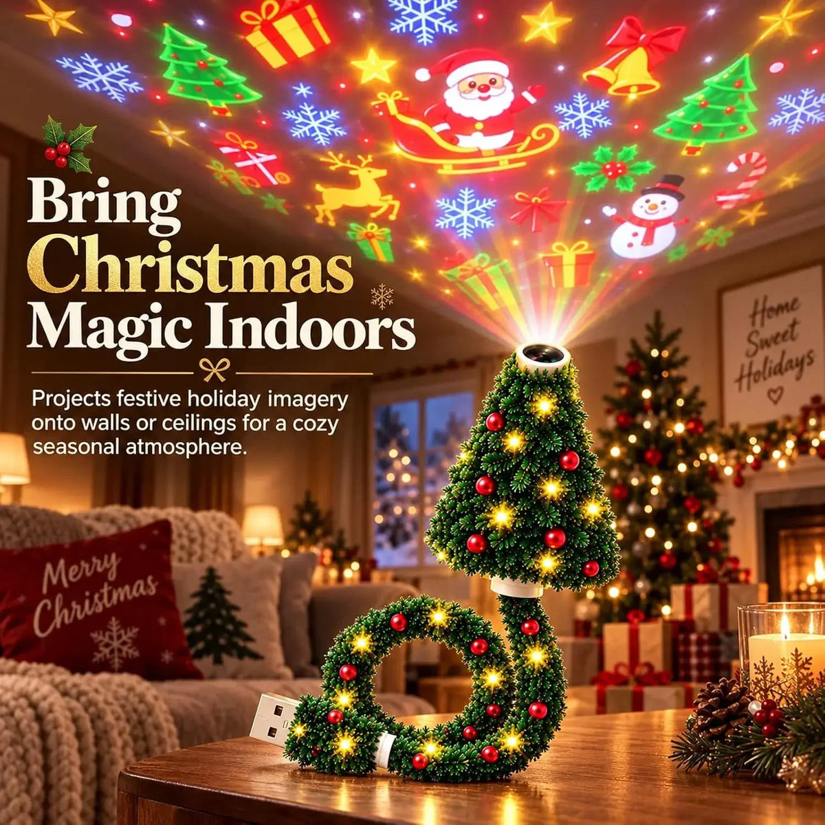 Creative USB Christmas Tree Projection Light LED Xmas Night Lamp for Home Bedroom Living Room Party Holiday Wall Ceiling Decor ZenStride