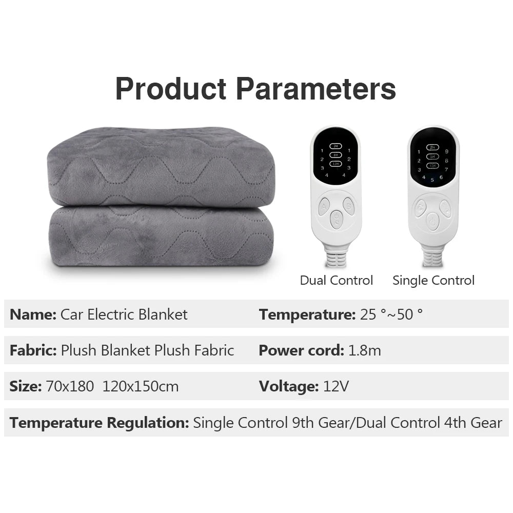 12V Cars Electric Blanket Heating Level Heated Travel Blanket for Car Outdoor Traveling Camping Pad 70x180cm/120x150cm/50x150cm ZenStride