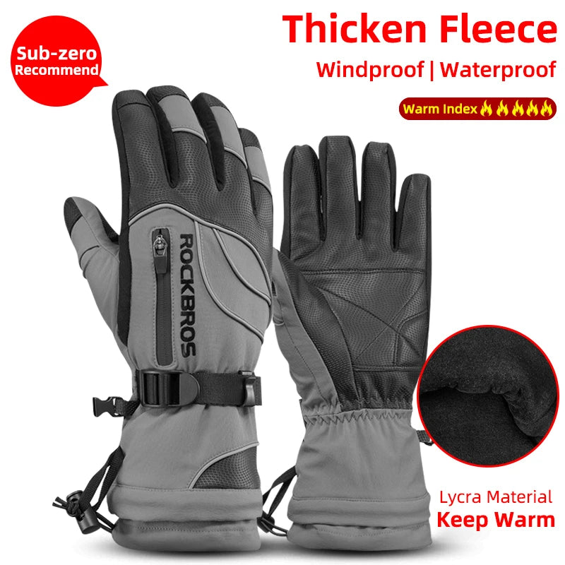 ROCKBROS Winter Gloves Motorcycle Waterproof Fleece Thermal Gloves Snowboard Snowmobile Gloves Men Women Snow Cycling Gloves ZenStride